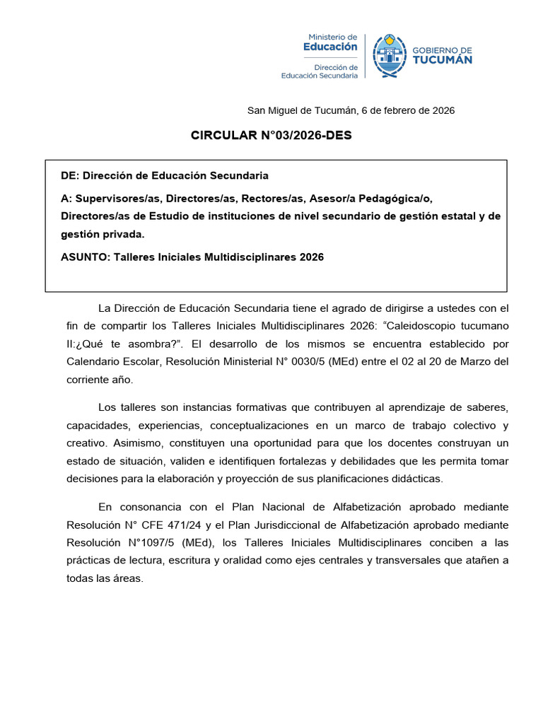 Circular 03 - 2026 DES TIM | PDF | Enseñando | Literatura