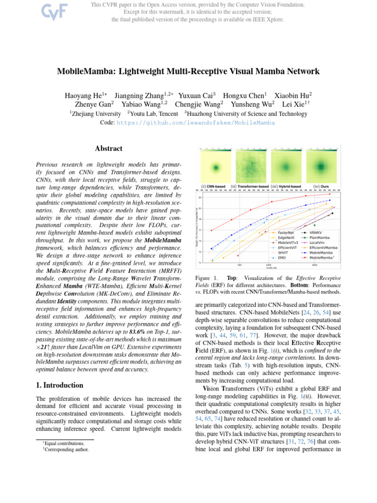 He MobileMamba Lightweight Multi-Receptive Visual Mamba Network CVPR ...