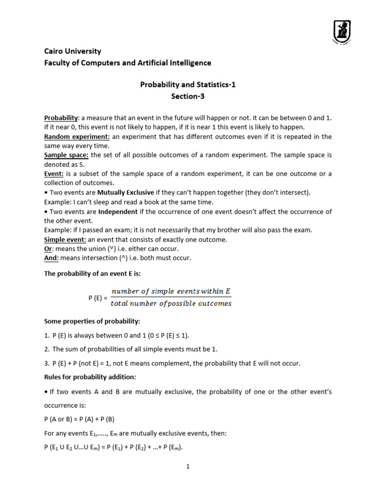 Probability & Statistics 1 - Section 3 | PDF | Probability Theory ...