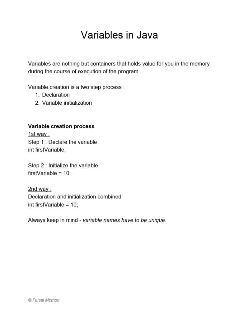 Variables in Java | PDF