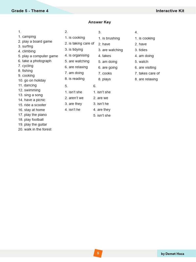 5.4 Answer Key | PDF