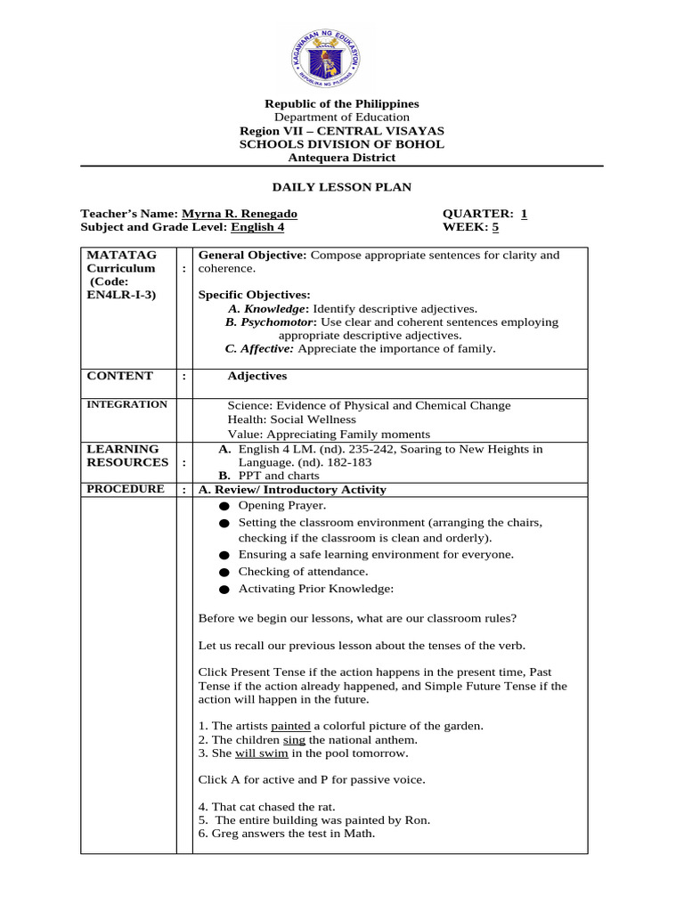 Lesson Plan For Thursday-1 | PDF | Adjective | Noun