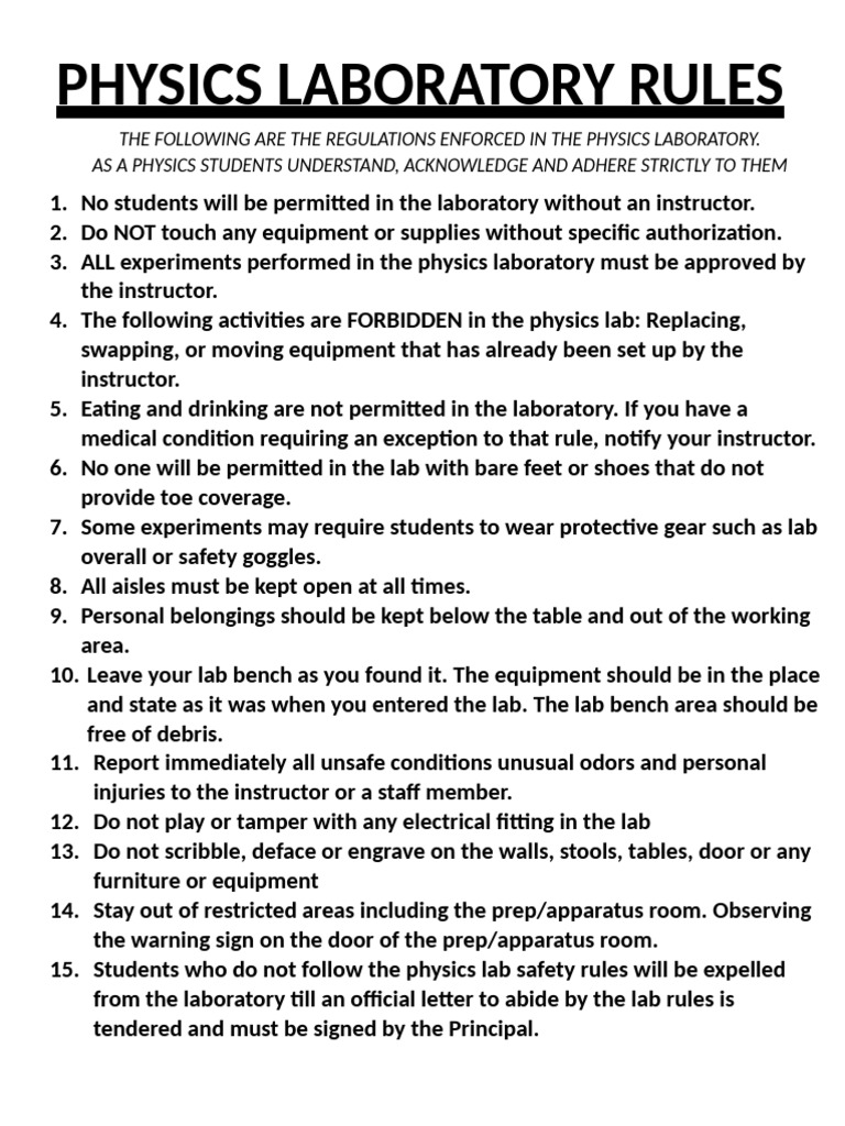 Physics Laboratory Rules | PDF