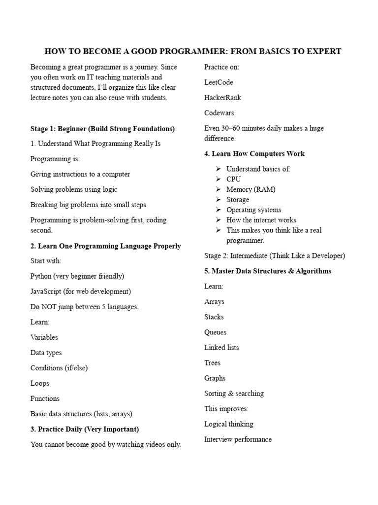 How To Become A Good Programmer | PDF | Computer Programming | Programmer