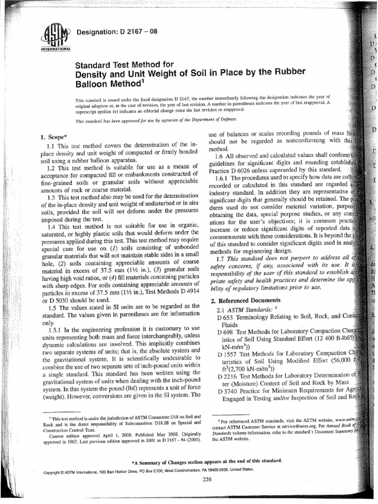 ASTM D 2167-08 Balloon Method Density | PDF