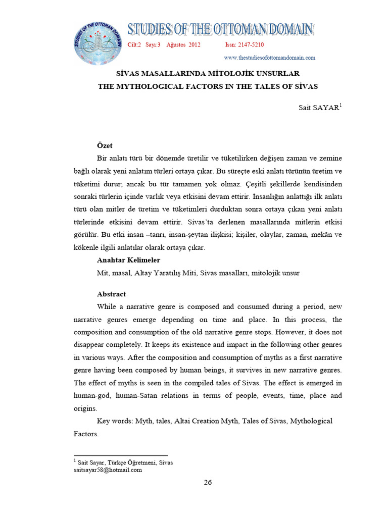 Sait Sayar - Si̇vas Masallarinda Mi̇toloji̇k Unsurlar | PDF