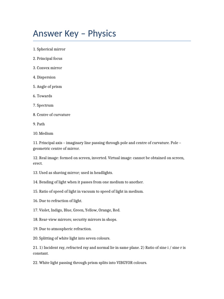 Class8 Physics CBSE Answer Key | PDF