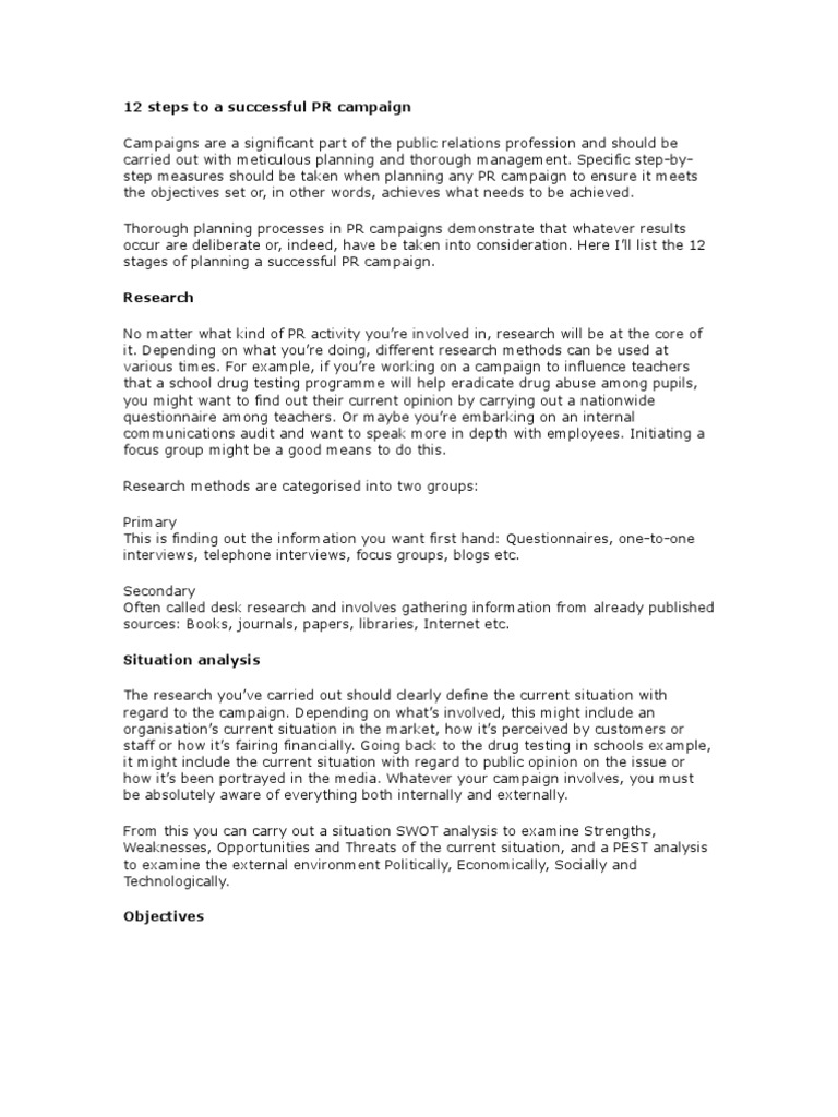 12 Steps To A Successful PR Campaign | PDF | Public Relations | Business