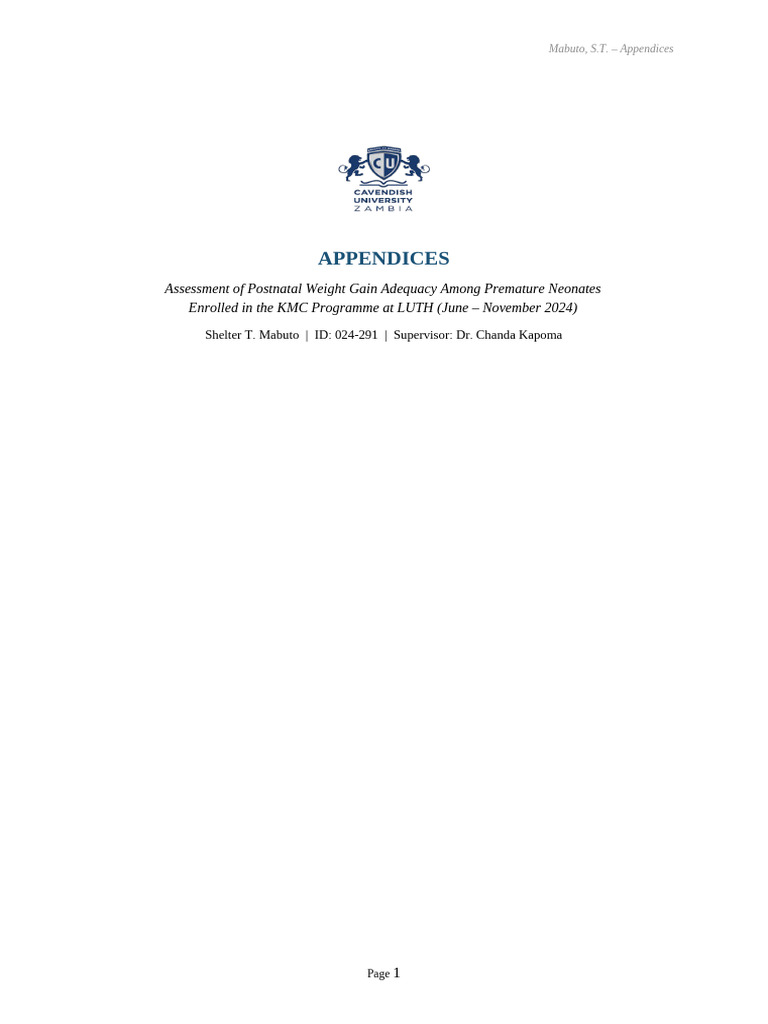 APPENDICES Professional | PDF | Low Birth Weight