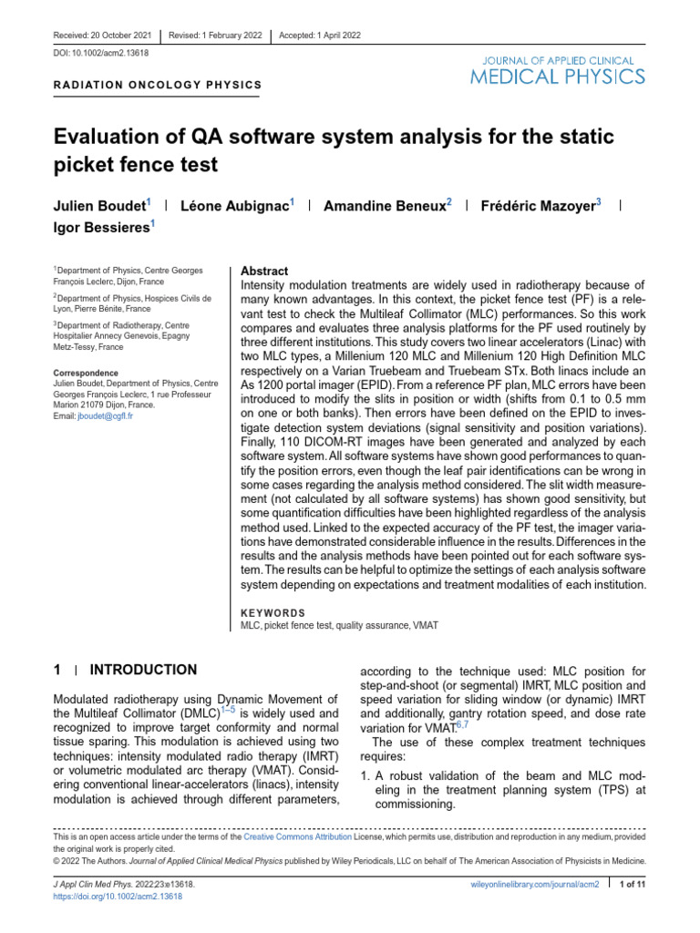 Evaluation of QA Software System Analysis For The | PDF | Radiation Therapy