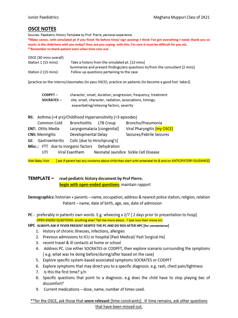 JNR Paeds OSCE Notes 2 | PDF | Meningitis | Breastfeeding