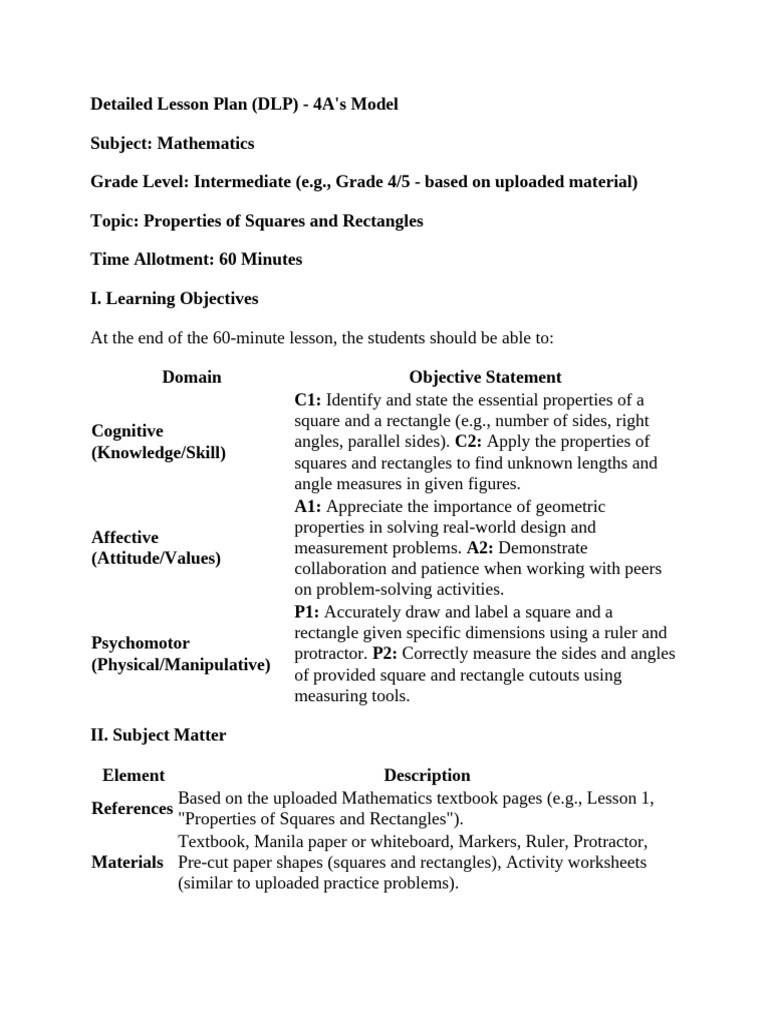 Detailed Lesson Plan MATH Science | PDF | Rectangle