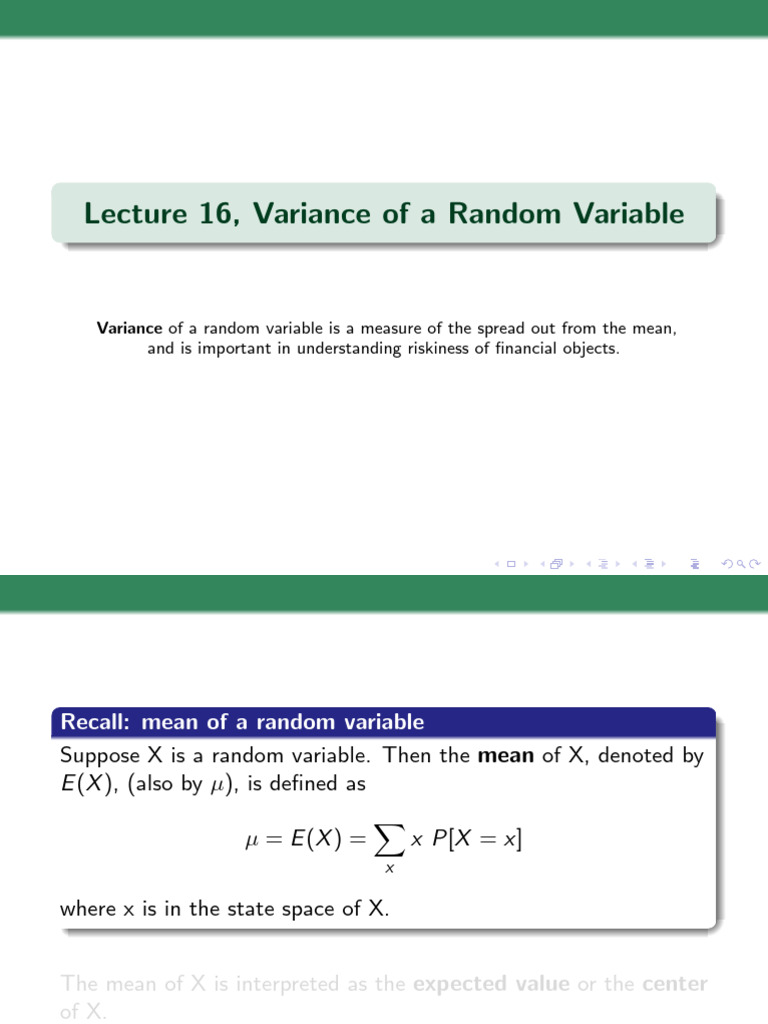 Lecture16, Variance | PDF | Variance | Expected Value