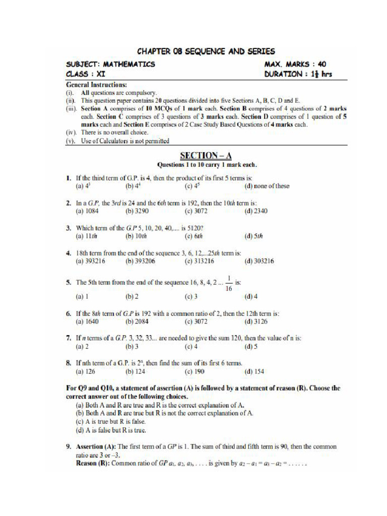 Worksheet - Sequence and Series | PDF