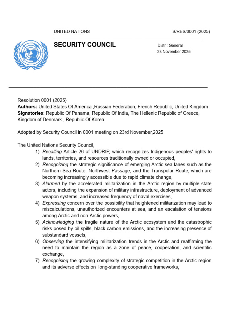 Draft Resolution 1 | PDF | Arctic | United Nations