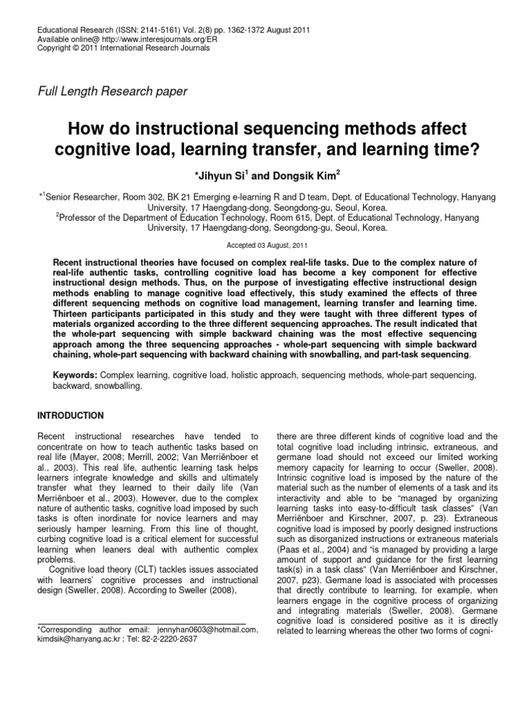 How Do Instructional Sequencing Methods Affect Cognitive Load Learning ...