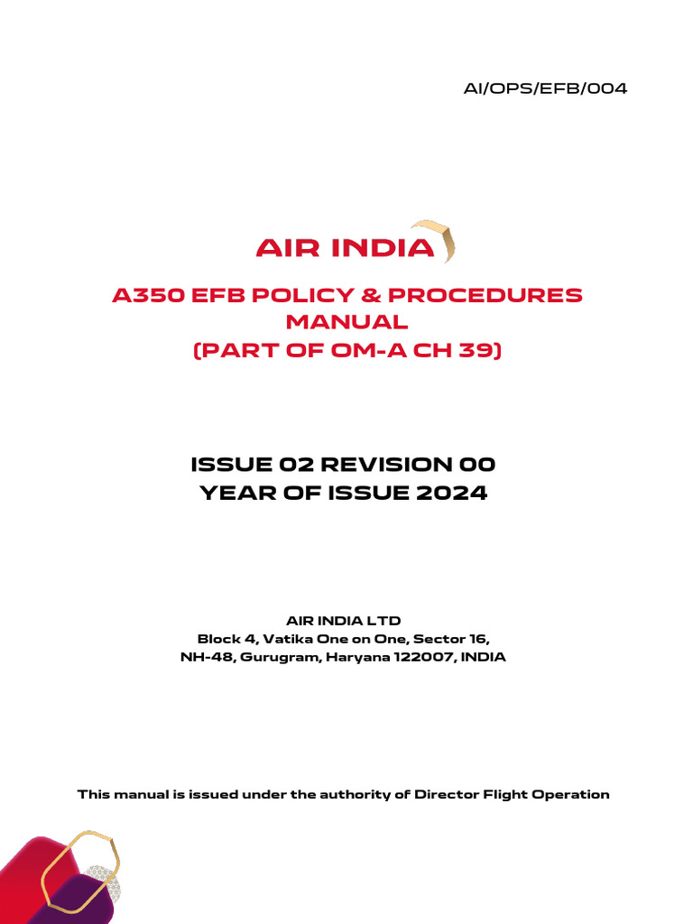 EFB Manual - A350 - Effective 12 Nov 2024 | PDF | Aviation | Computing