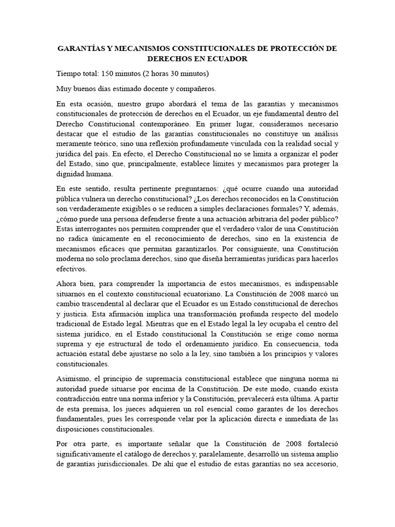 GARANTÍAS Y MECANISMOS CONSTITUCIONALES DE PROTECCIÓN DE DERECHOS EN ...