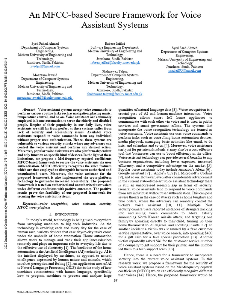 An MFCC-based Secure Framework For Voice Assistant Systems | PDF ...