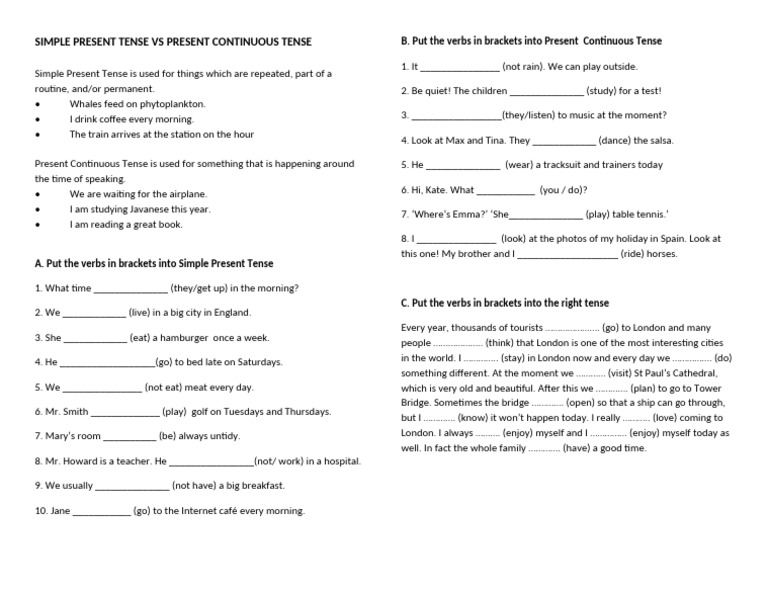 Simple Present Tense vs Present Continuous Tense | PDF | Chess Theory
