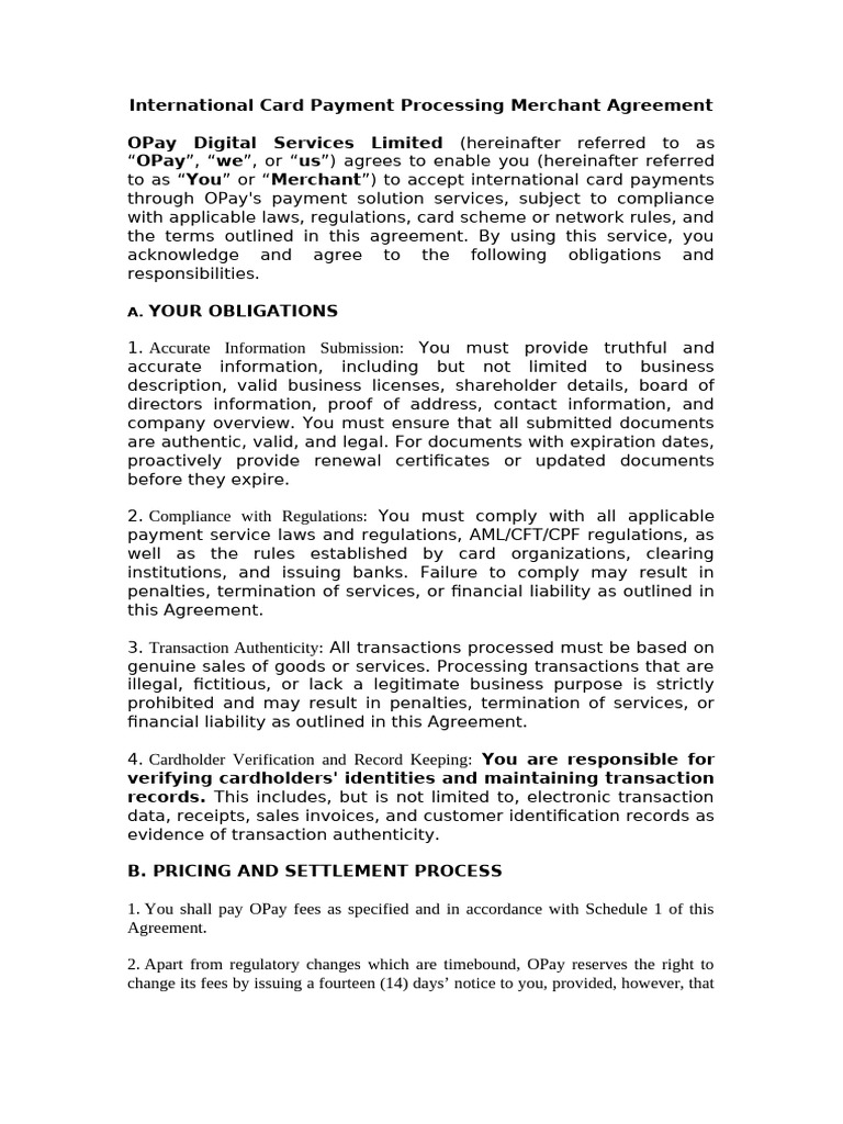 International Card Payment Processing Merchant Agr-Inserted Schedules ...