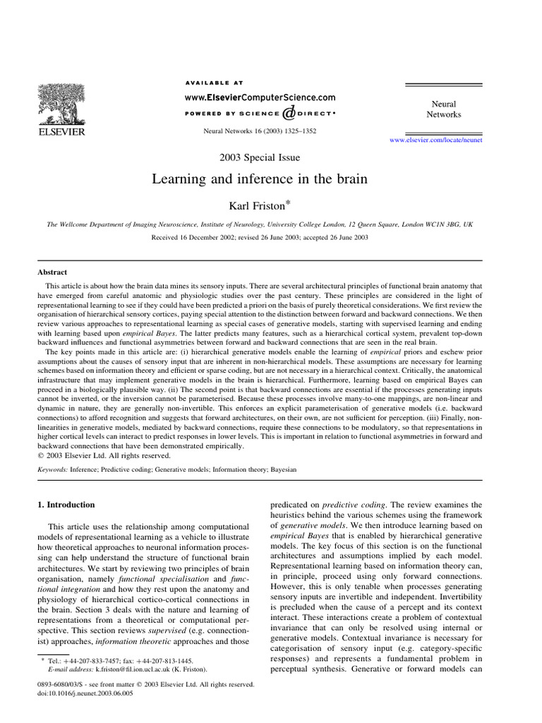 Learning and Inference in The Brain | PDF | Synaptic Plasticity ...