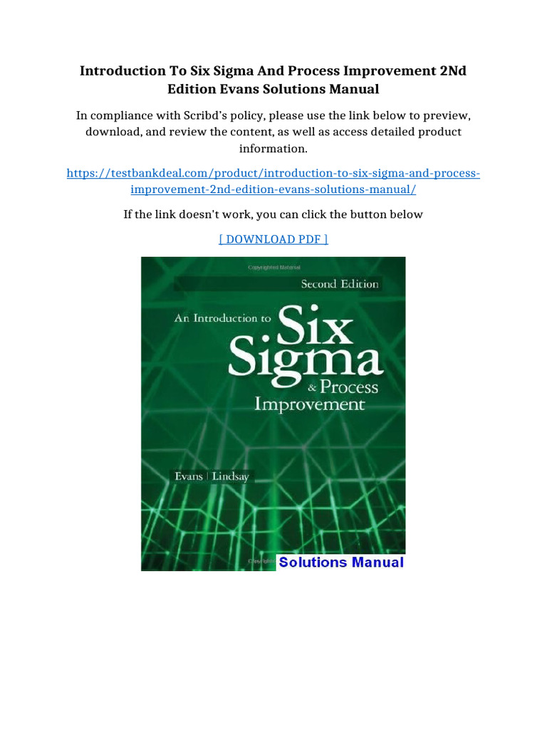 Introduction to Six Sigma and Process Improvement 2nd Edition Evans ...