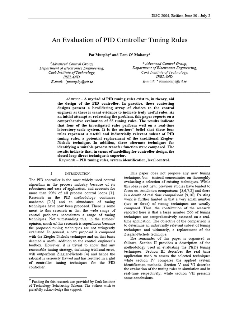 Evaluation of PID Controller Tuning Rules 2004 Murphy | PDF | Control ...