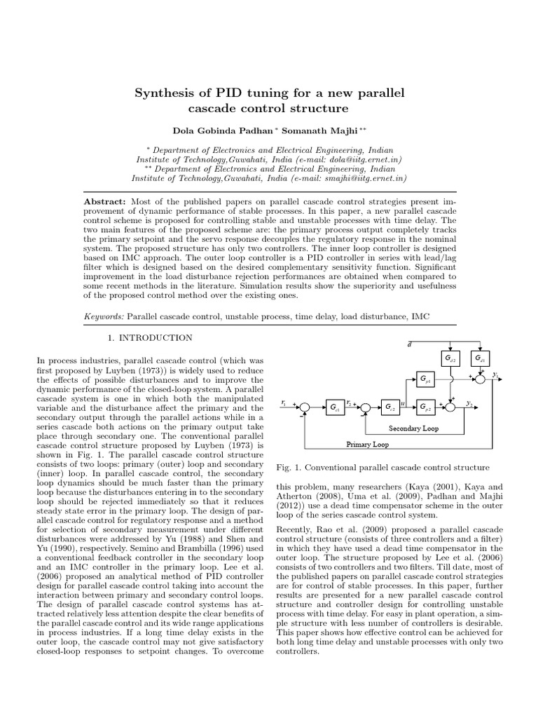 Synthesis of PID Tuning For A New Parallel Cascade Control Structure ...