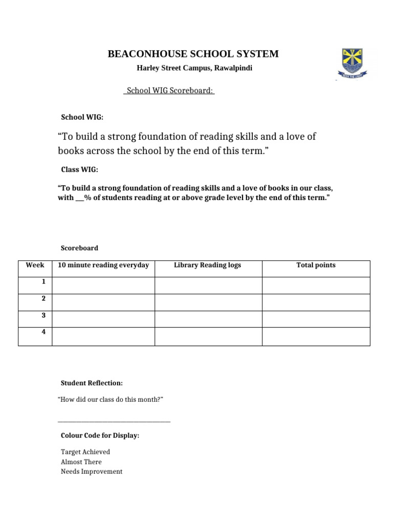 School WIG Scoreboard Simple A4 | PDF