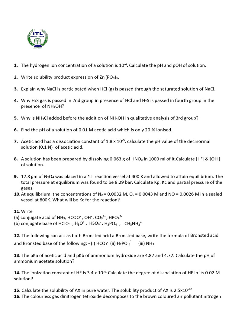 Equilibrium Practice Assignment | PDF | Acid | Chemical Equilibrium