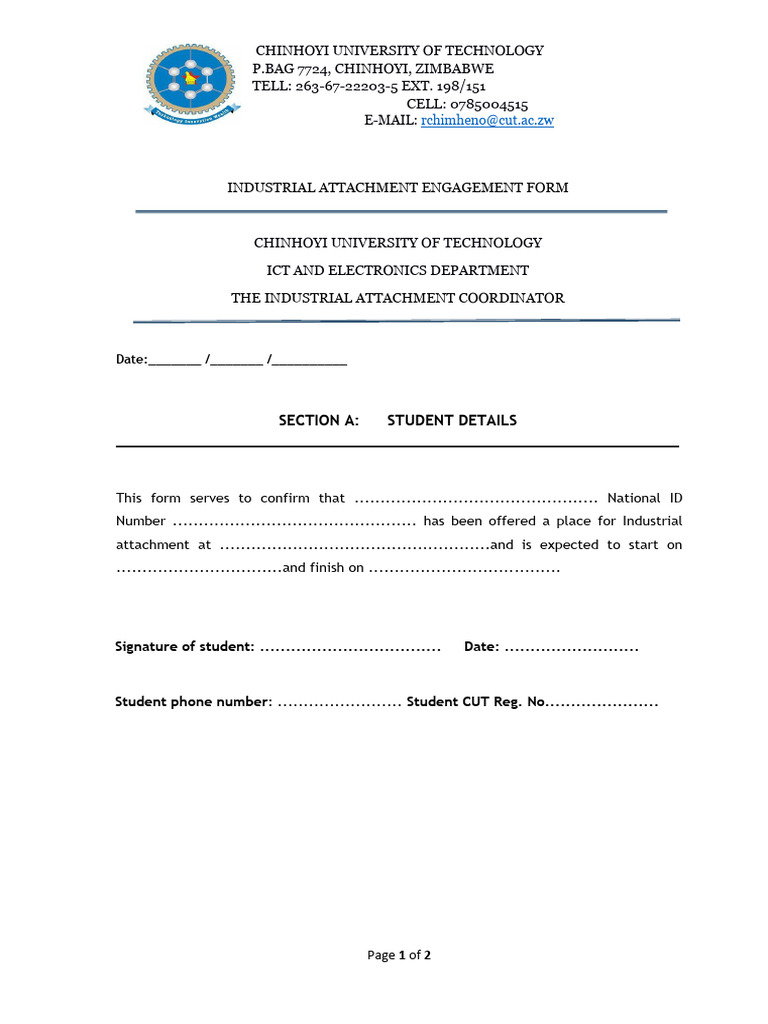 Industrial Attachment Engagement Form | PDF