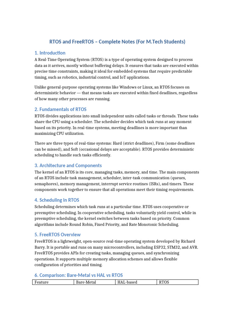 RTOS and FreeRTOS Notes | PDF | Scheduling (Computing) | Operating System