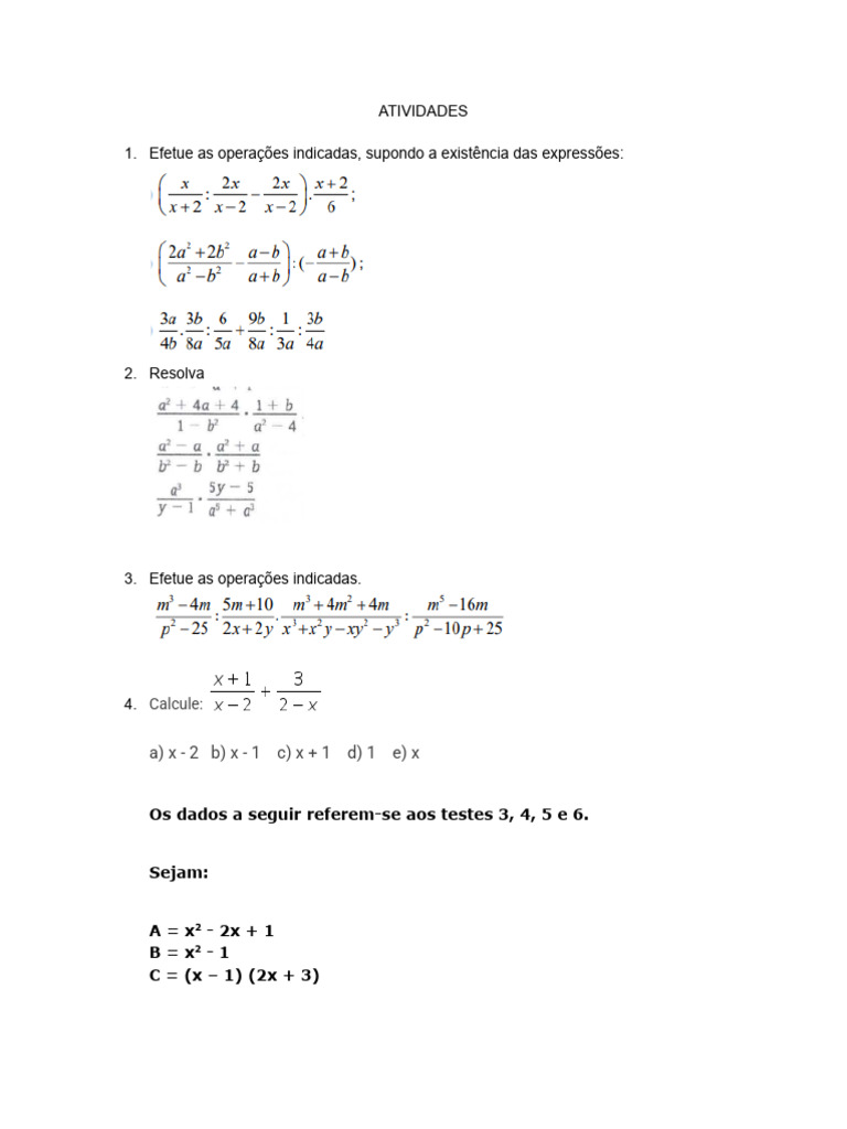 Algebra - Operações Com Frações Algebricas | PDF