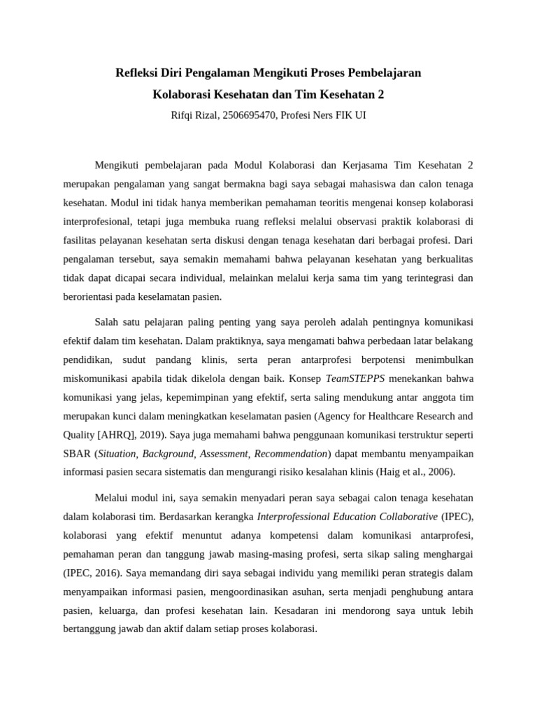 Refleksi Diri Rifqi Rizal | PDF