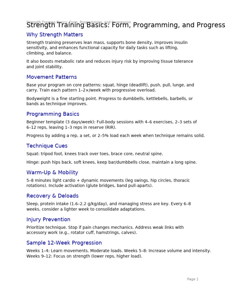 Strength Training Basics Form, Programming, And Progression | PDF ...