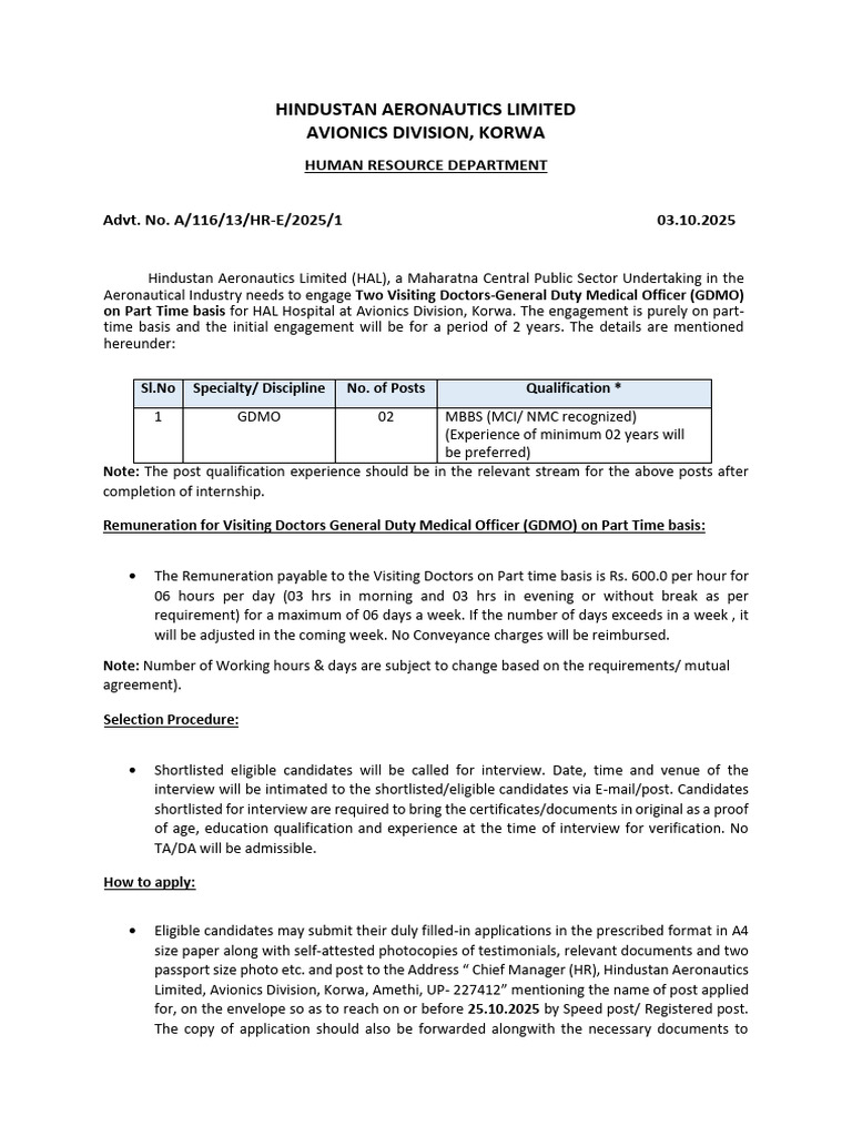 02 General Duty Medical Officer Posts Advt Details Application Form HAL ...