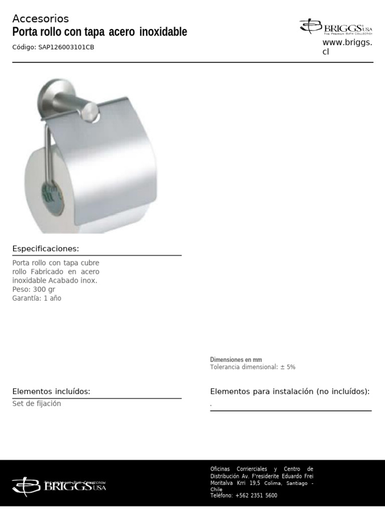 Porta Rollo Con Tapa Acero Inox | PDF