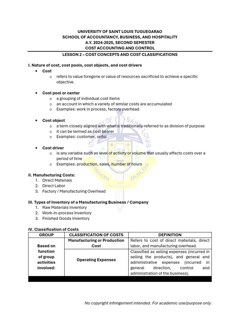 Lesson 2 Cost Concepts and Cost Classifications | PDF | Cost | Expense