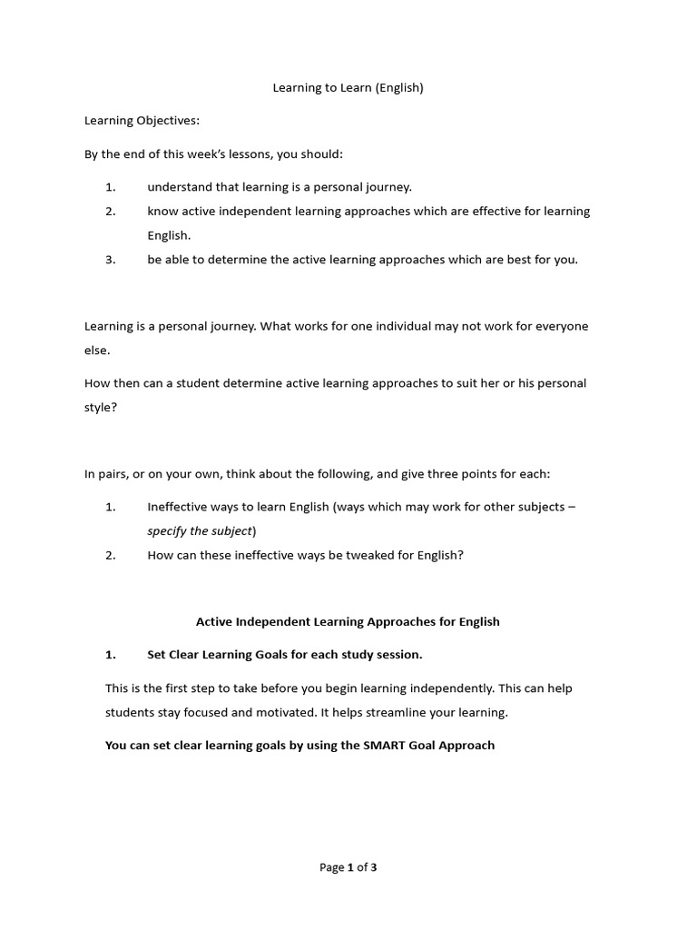 Learning To Learn English | PDF | Learning | English Language