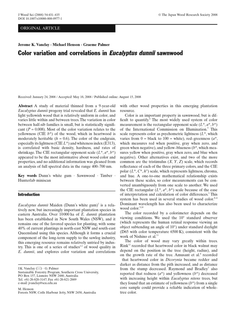 Color variation and correlations in Eucalyptus dunnii sawnwood_2008 ...