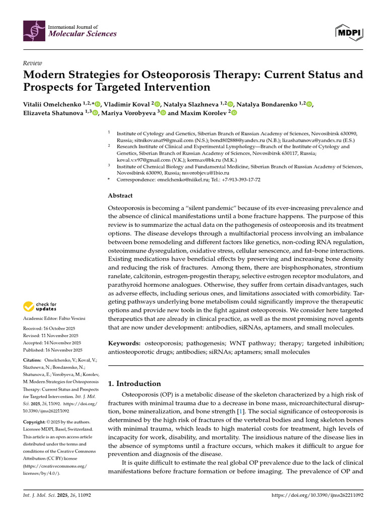 Modern Strategies For Osteoporosis Therapy Current Status | PDF | Bone ...