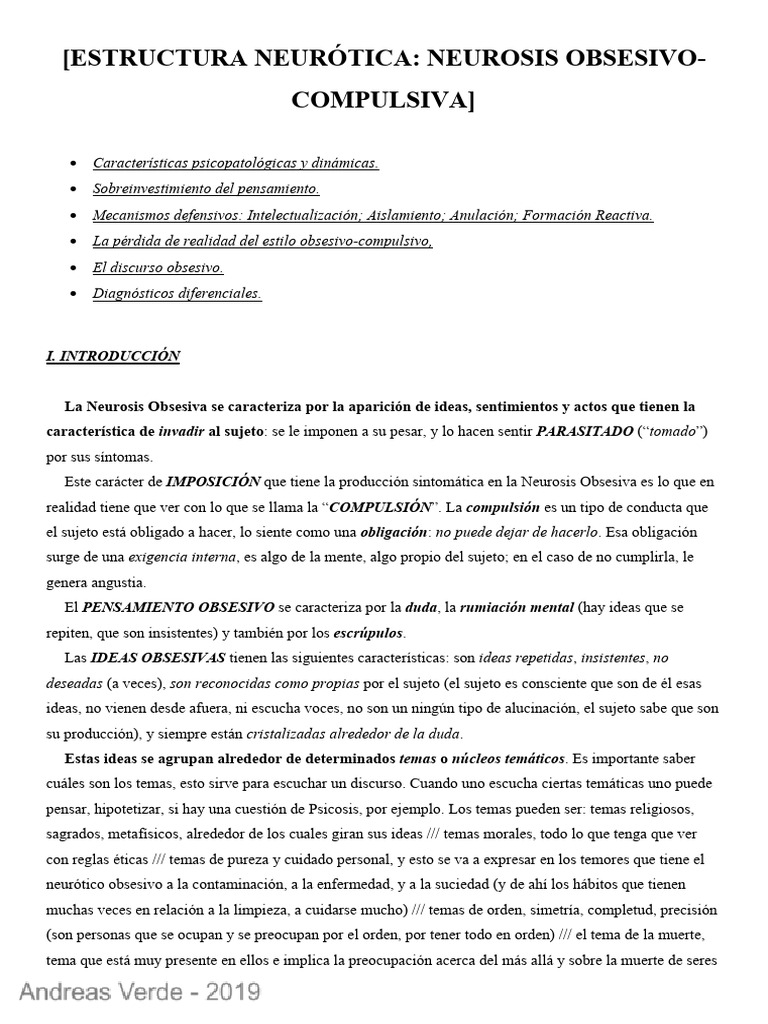 Neurosis Obsesiva | PDF | Neurosis | Desorden obsesivo compulsivo