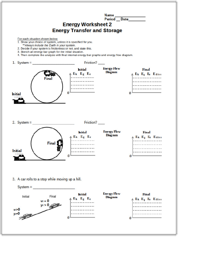 Energy Transfer & Storage Worksheet_ Bar Graphs & Diagrams | PDF