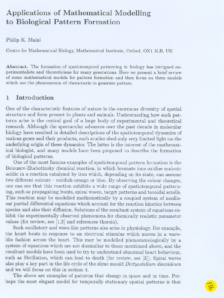 Applications of Mathematical Modelling To Biological Pattern Formation ...