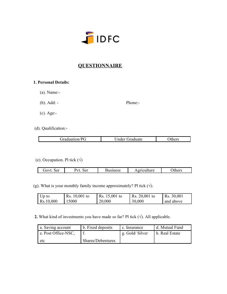 Questionnaire: 1. Personal Details | PDF | Business | Finance & Money ...