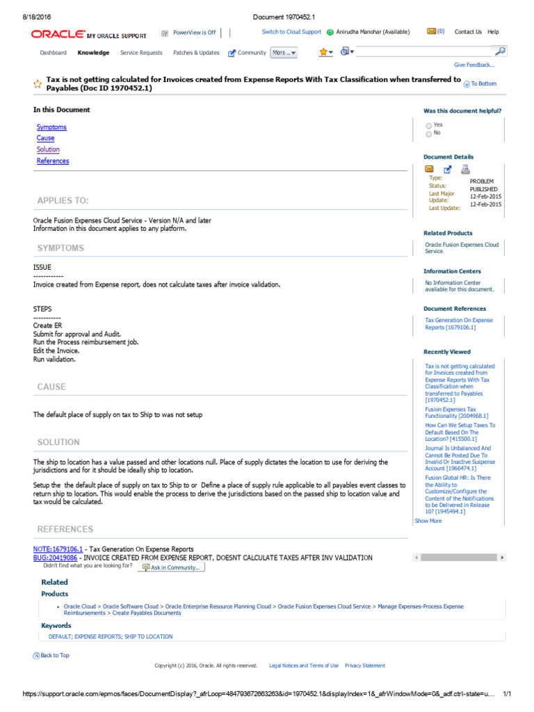 Tax Is Not Getting Calculated For Invoices Created From Expense Reports ...