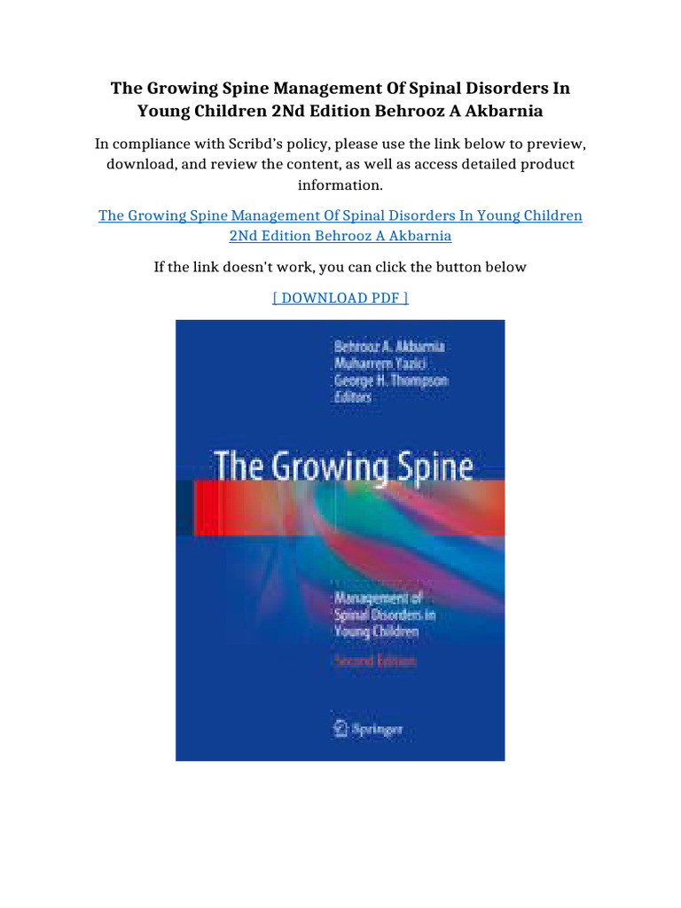 The Growing Spine Management Of Spinal Disorders In Young Children 2nd ...