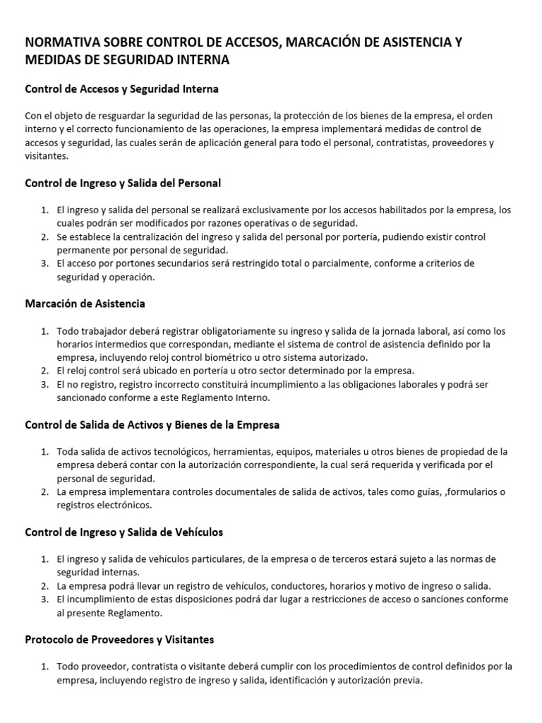 Normativa Sobre Control de Accesos Reglamento Interno | PDF ...