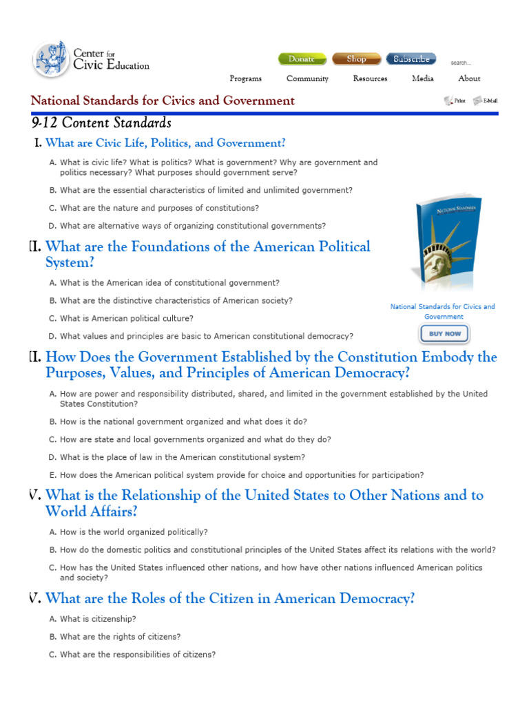 National Standards For Civics and Government | PDF | Citizenship | Civics